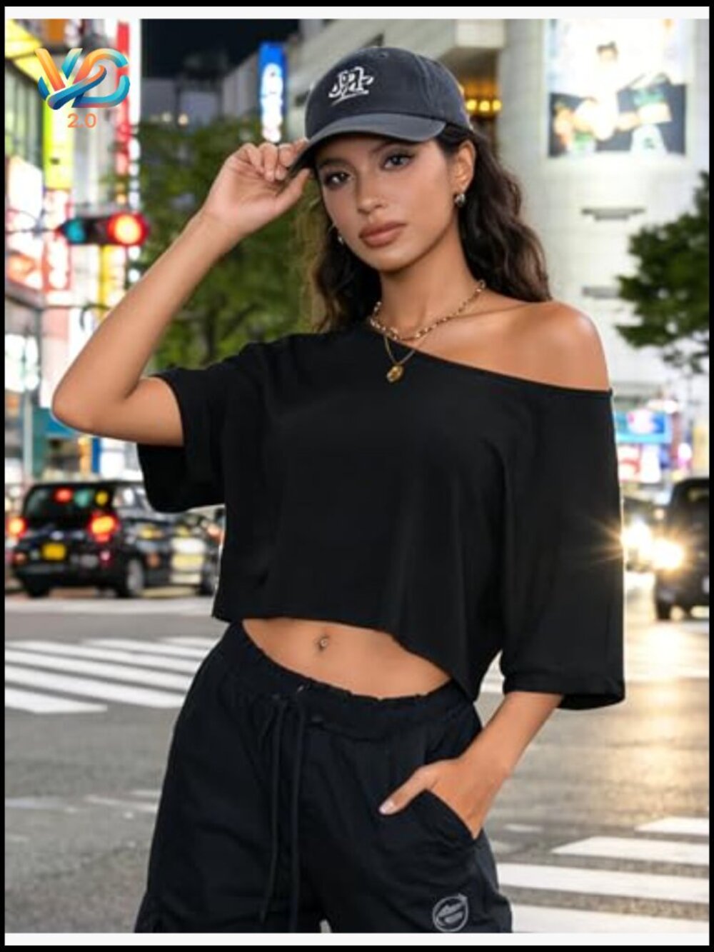 Off The Shoulder Crop Top Short Sleeve Boat Neck Loose Fit Y2K Streetwear Tee - Picture 5 of 7